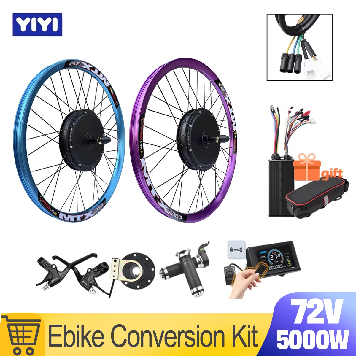 72V 5000W Hub Motor Kit - 新型MTX39 72V 5000W電動自転車変換キット モーターホイール ブラシレスギアレスハブモーター マウンテンバイクパーツ