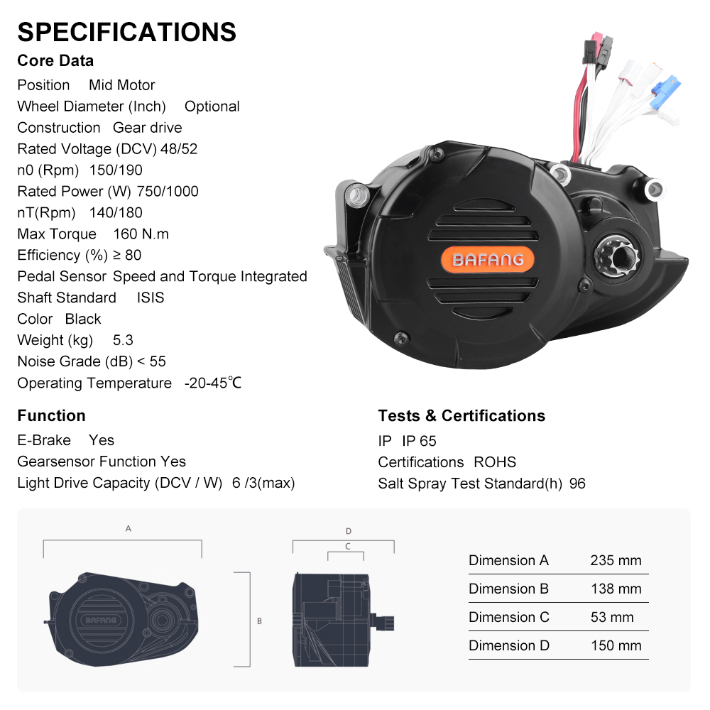 Bafang M620 G510 1000Wミッドドライブモ - Mid Drive Motor Kit 52V 1000W のレビューと価格