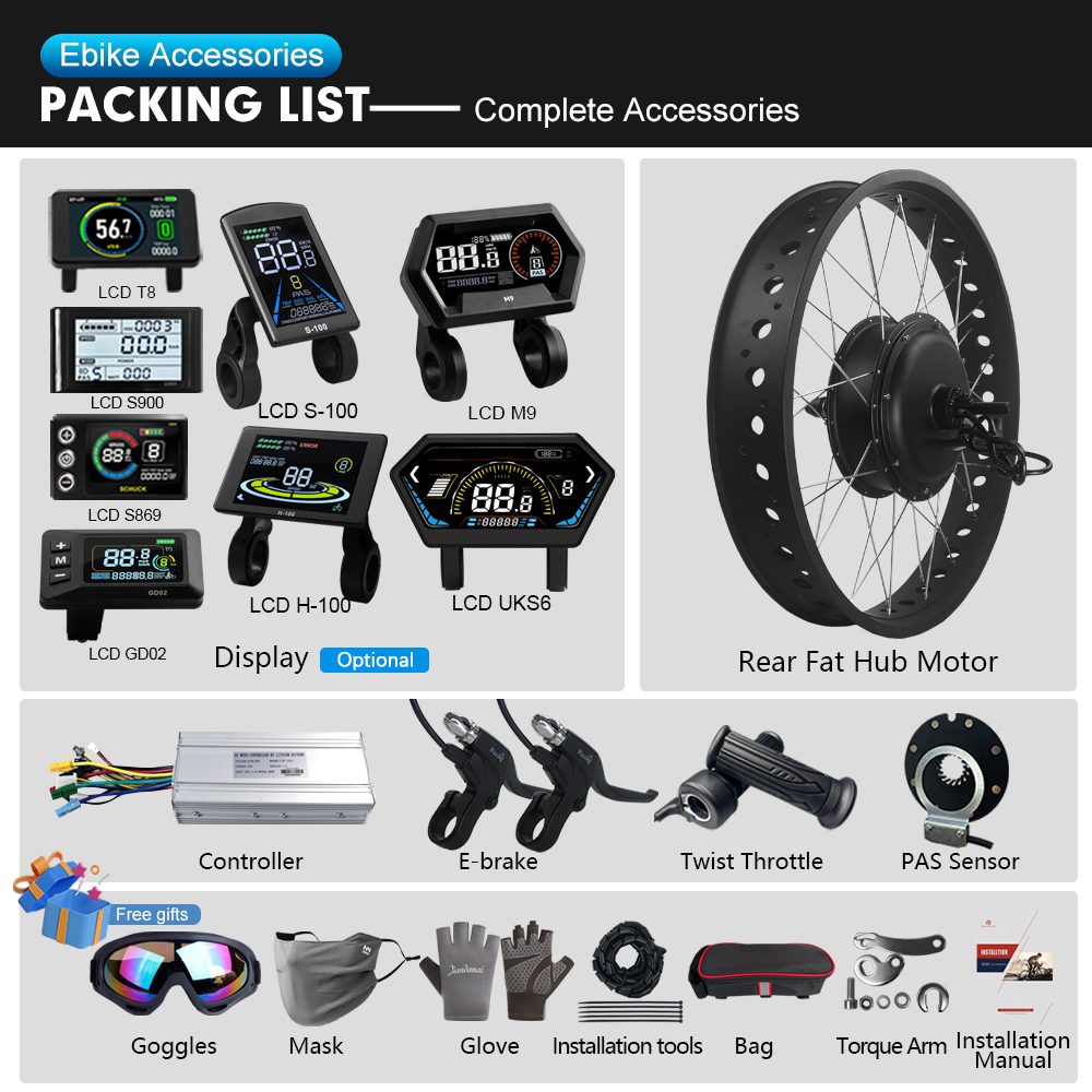 電動ファットバイクキット 48V 1500W 20/24/2 - 72V 5000W Hub Motor Kit のレビューと価格